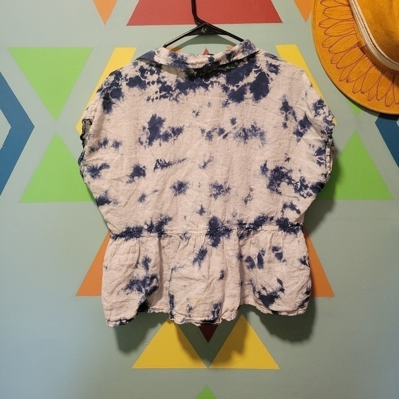 Rachel Zoe Women's Linen Blouse White And Blue Tie Dye Ruffle Hem  Size Medium - Picture 4 of 7